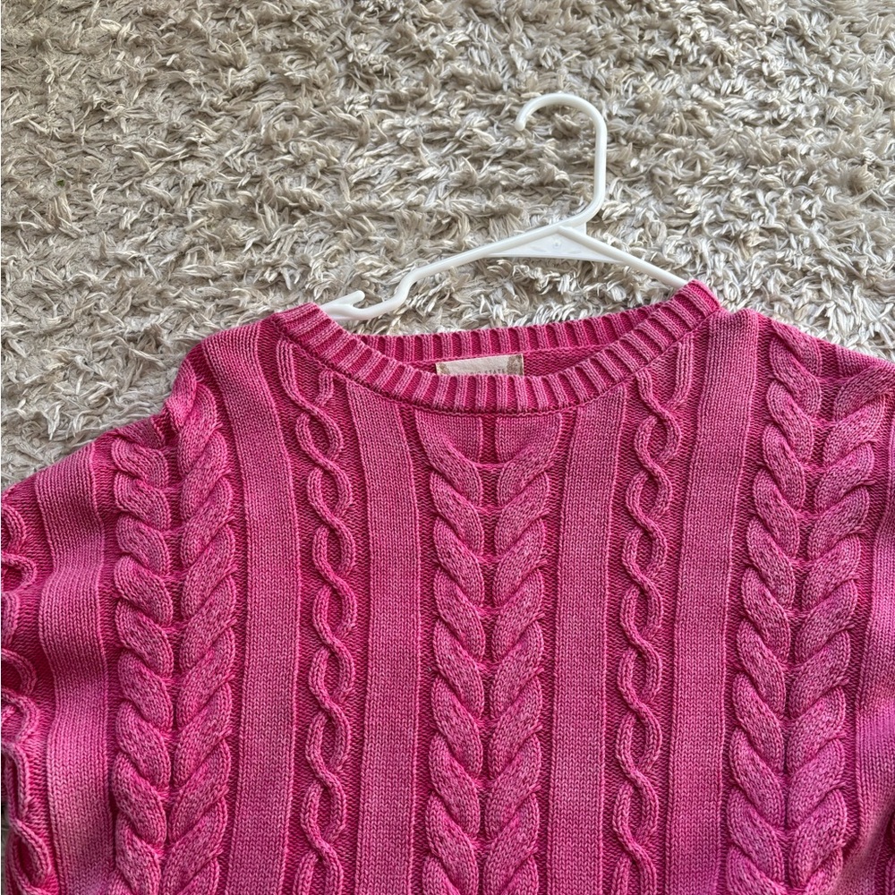 Altar'd State Pink Crew Neck Sweater with Cable Knit Design